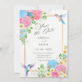 Esthetische bloemrijke vogel save the date (Voorkant)