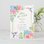 Esthetische bloemrijke vogel save the date (Staand voorkant)
