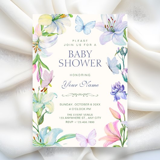 Esthetische bloemvlinders babyshower kaart