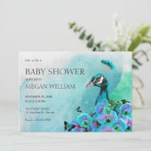 Esthetische Blue Peacock Bird baby shower Kaart (Staand voorkant)