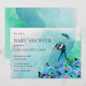 Esthetische Blue Peacock Bird baby shower Kaart (Voorkant / Achterkant)