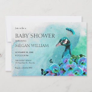 Esthetische Blue Peacock Bird baby shower Kaart