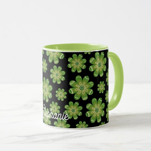 Esthetische Boheemse Bloem Geometrische Naam Zwart Mok (Voorkant rechts)
