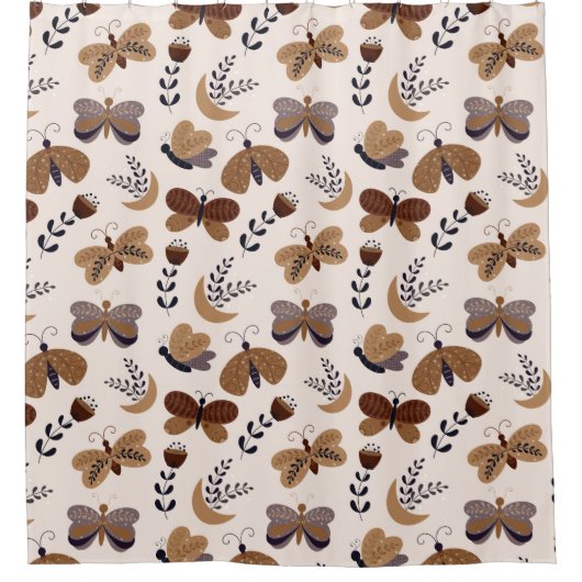 Esthetische boho vlinders met bladeren lente douchegordijn (Voorkant)