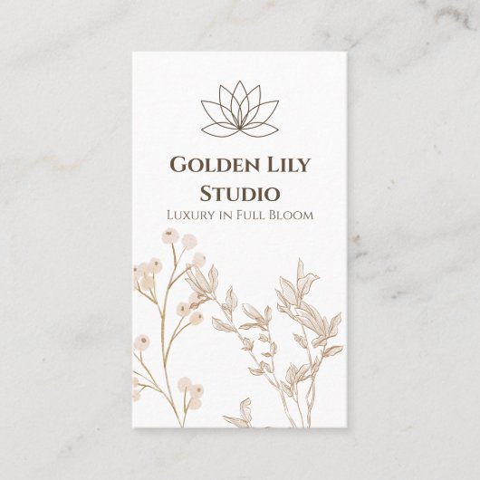 Esthetische Botanische Gouden Bloem Zachte Beige S Visitekaartje (Voorkant)