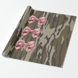 Esthetische Bottomland Camo Baby Roze Lint & Strik Cadeaupapier