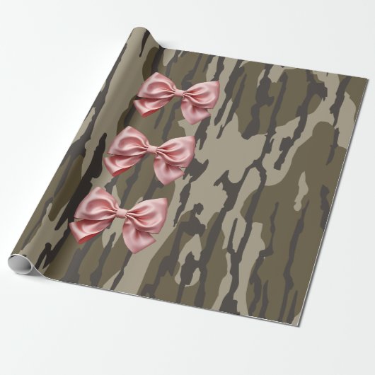 Esthetische Bottomland Camo Baby Roze linten & str Cadeaupapier (Uitgerold)
