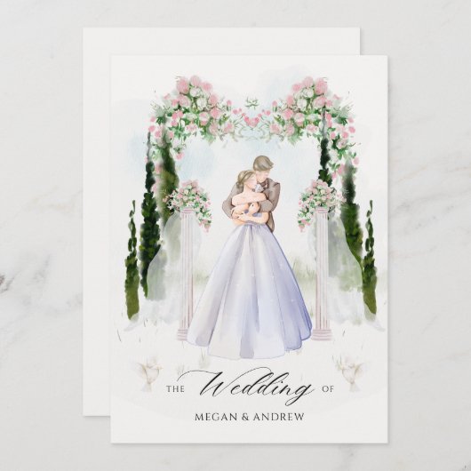 Esthetische bruiloft boog tuin paar waterverf kaart (Voorkant / Achterkant)