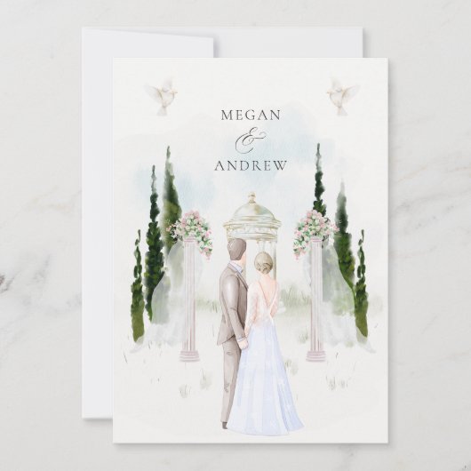 Esthetische bruiloft boog tuin paar waterverf kaart (Voorkant)
