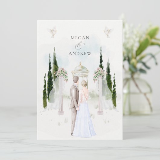 Esthetische bruiloft boog tuin paar waterverf kaart (Staand voorkant)