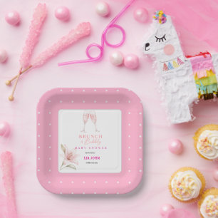 Esthetische Brunch & Bubbel Baby Shower Uitnodigin Papieren Bordje