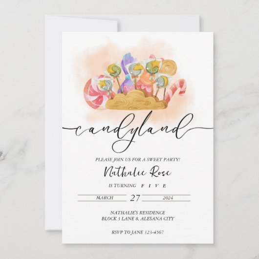 Esthetische Candyland Thema Uitnodiging Suiker The (Voorkant)