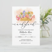 Esthetische Candyland Thema Uitnodiging Suiker The (Staand voorkant)