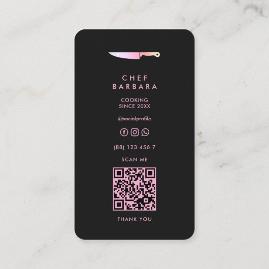 Esthetische Cateraar Baker Pastry Zwart Roze Mes Visitekaartje (Achterkant)