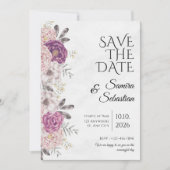 Esthetische Chic Bloemen Licht Grijs Save the Date Kaart (Voorkant)