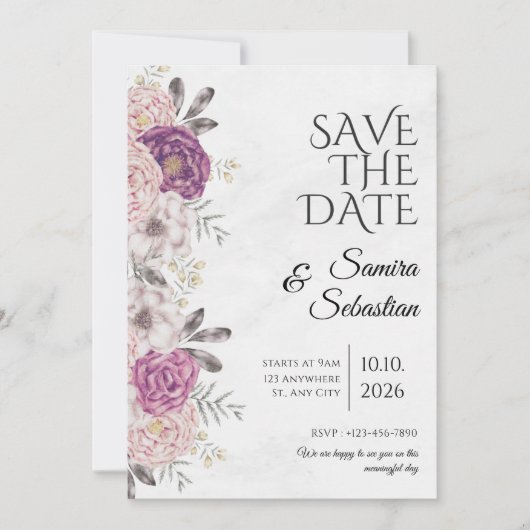 Esthetische Chic Bloemen Licht Grijs Save the Date Kaart (Voorkant)