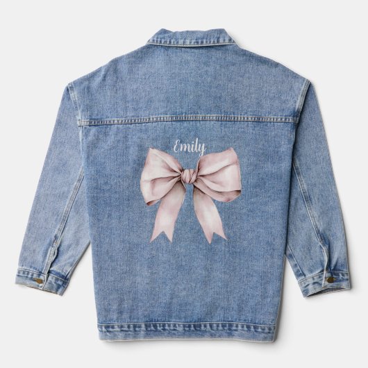 Esthetische coquette blush roze strik naam girly denim jacket (Achterkant)
