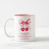 Esthetische Coquette Roze Bow Elegant Vrijgezellen Tweekleurige Koffiemok (Links)