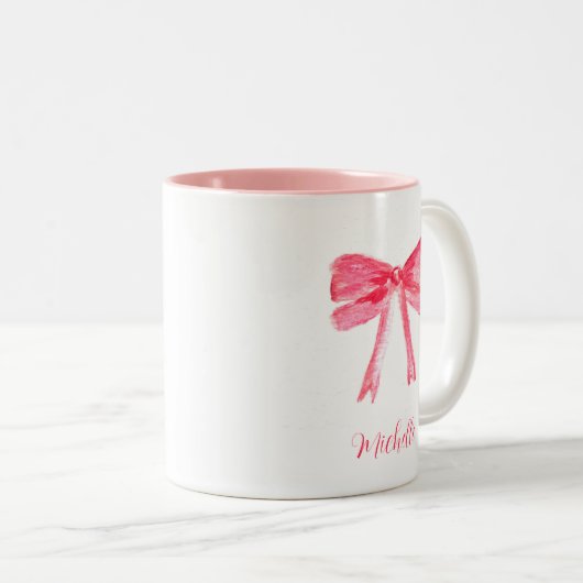 Esthetische Coquette Roze Bow Elegante Waterverf Tweekleurige Koffiemok (Voorkant rechts)