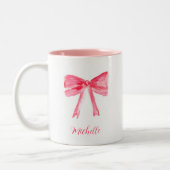 Esthetische Coquette Roze Bow Elegante Waterverf Tweekleurige Koffiemok (Links)
