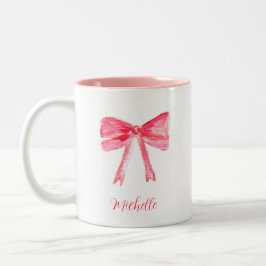 Esthetische Coquette Roze Bow Elegante Waterverf Tweekleurige Koffiemok