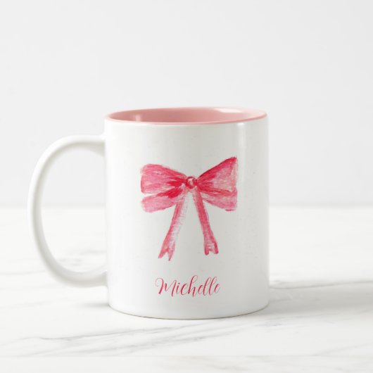 Esthetische Coquette Roze Bow Elegante Waterverf Tweekleurige Koffiemok (Links)