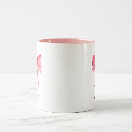 Esthetische Coquette Roze Bow Elegante Waterverf Tweekleurige Koffiemok (Center)
