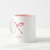Esthetische Coquette Roze Bow Elegante Waterverf Tweekleurige Koffiemok (Voorkant links)