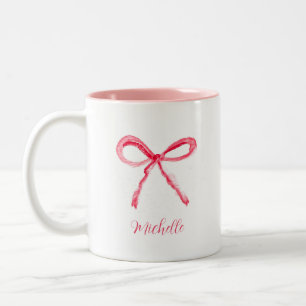 Esthetische Coquette Roze Bow Elegante Waterverf Tweekleurige Koffiemok