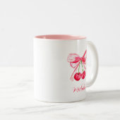 Esthetische Coquette Roze Bow Elegante Waterverf Tweekleurige Koffiemok (Voorkant rechts)