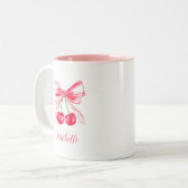 Esthetische Coquette Roze Bow Elegante Waterverf Tweekleurige Koffiemok (Voorkant links)