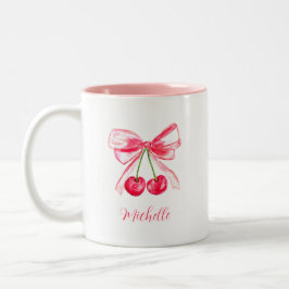 Esthetische Coquette Roze Bow Elegante Waterverf Tweekleurige Koffiemok