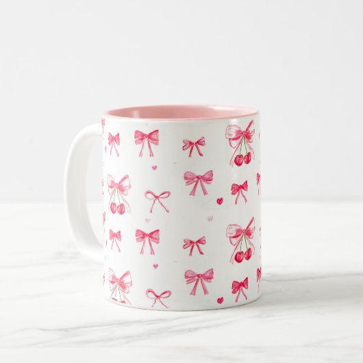 Esthetische Coquette Roze Bow Elegante Waterverf Tweekleurige Koffiemok (Voorkant links)