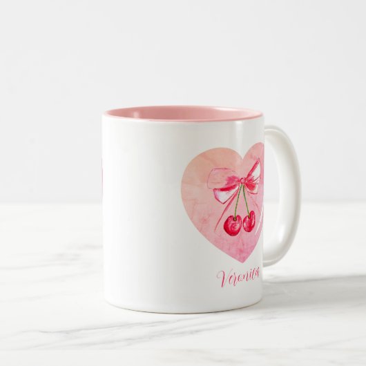 Esthetische Coquette Roze Bow Elegante Waterverf Tweekleurige Koffiemok (Voorkant rechts)