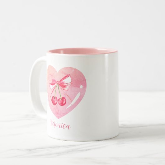 Esthetische Coquette Roze Bow Elegante Waterverf Tweekleurige Koffiemok (Voorkant links)