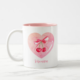 Esthetische Coquette Roze Bow Elegante Waterverf Tweekleurige Koffiemok