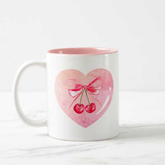 Esthetische Coquette Roze Bow Elegante Waterverf Tweekleurige Koffiemok (Links)