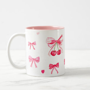 Esthetische Coquette Roze Bow Elegante Waterverf Tweekleurige Koffiemok