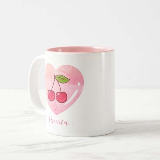 Esthetische Coquette Roze Kersen Elegante Waterver Tweekleurige Koffiemok (Voorkant links)