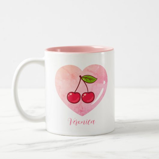 Esthetische Coquette Roze Kersen Elegante Waterver Tweekleurige Koffiemok (Links)
