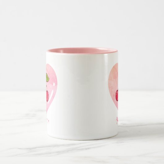 Esthetische Coquette Roze Kersen Elegante Waterver Tweekleurige Koffiemok (Center)