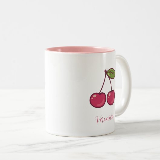 Esthetische Coquette Roze Kersen Elegante Waterver Tweekleurige Koffiemok (Voorkant rechts)