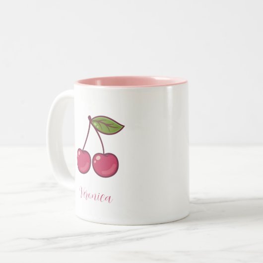 Esthetische Coquette Roze Kersen Elegante Waterver Tweekleurige Koffiemok (Voorkant links)