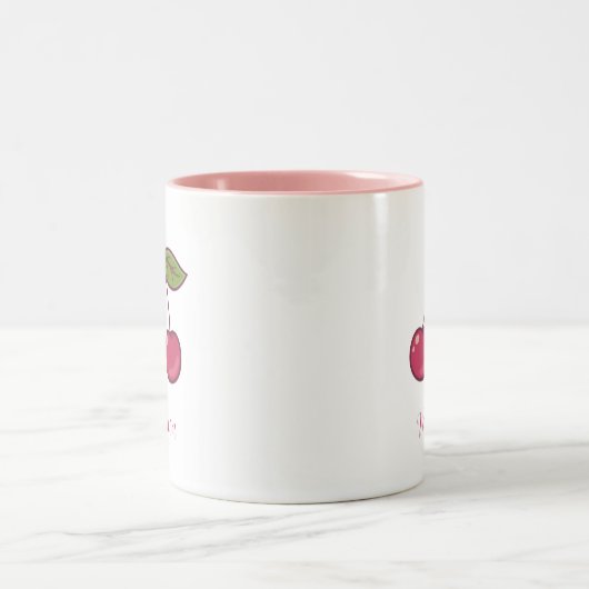 Esthetische Coquette Roze Kersen Elegante Waterver Tweekleurige Koffiemok (Center)