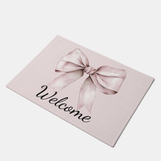 Esthetische coquette roze strik Gepersonaliseerd Deurmat (Schuin)