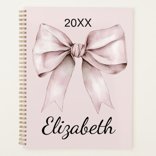 Esthetische coquette roze strik Gepersonaliseerde Planner (Voorkant)