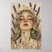 Esthetische Cottagecore Meisjes Kunstprint
