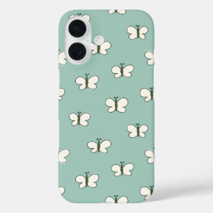 Esthetische Cottagecore Vlinder Mint & Wit iPhone 16 Hoesje