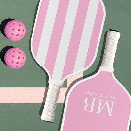 Esthetische Country Club Pink Stripes Monogram Sch Pickleball Paddle