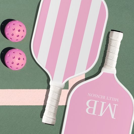 Esthetische Country Club Pink Stripes Monogram Sch Pickleball Paddle